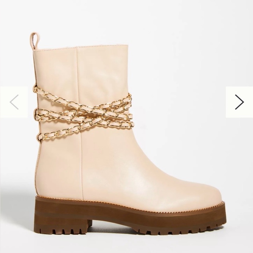 CECILIA NEW YORK Cream Leather Lace-Up Chain-Detail Ankle Boots